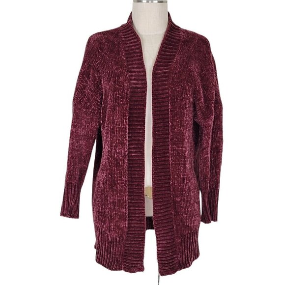 ModCloth Chenille Cardigan Size XS Open Dropped Shoulder Oversized Burgundy - Picture 1 of 9